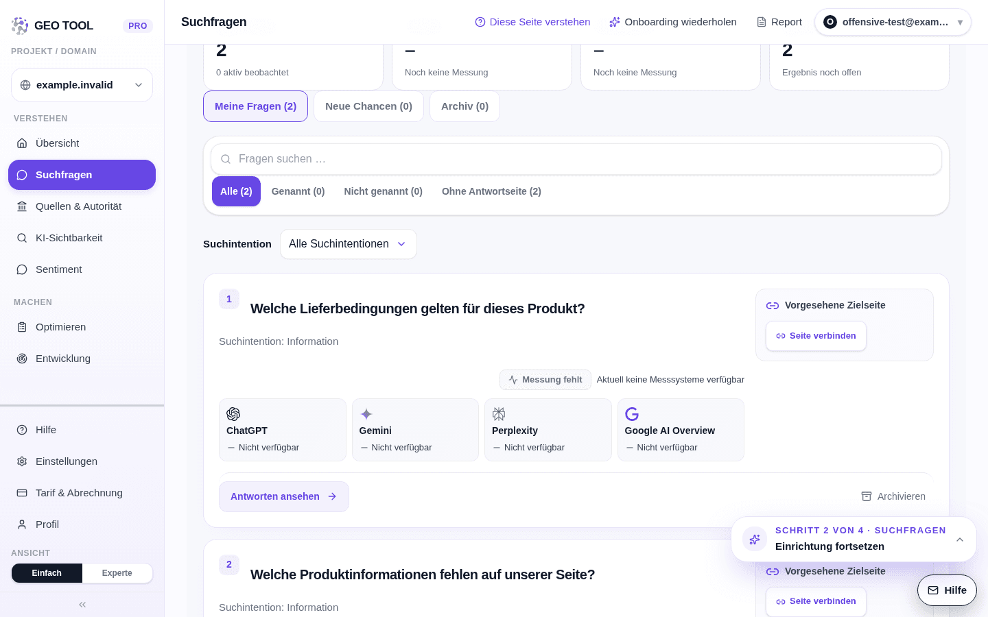 Produktansicht: manuelle Kundenfragen ohne Antwortmessung