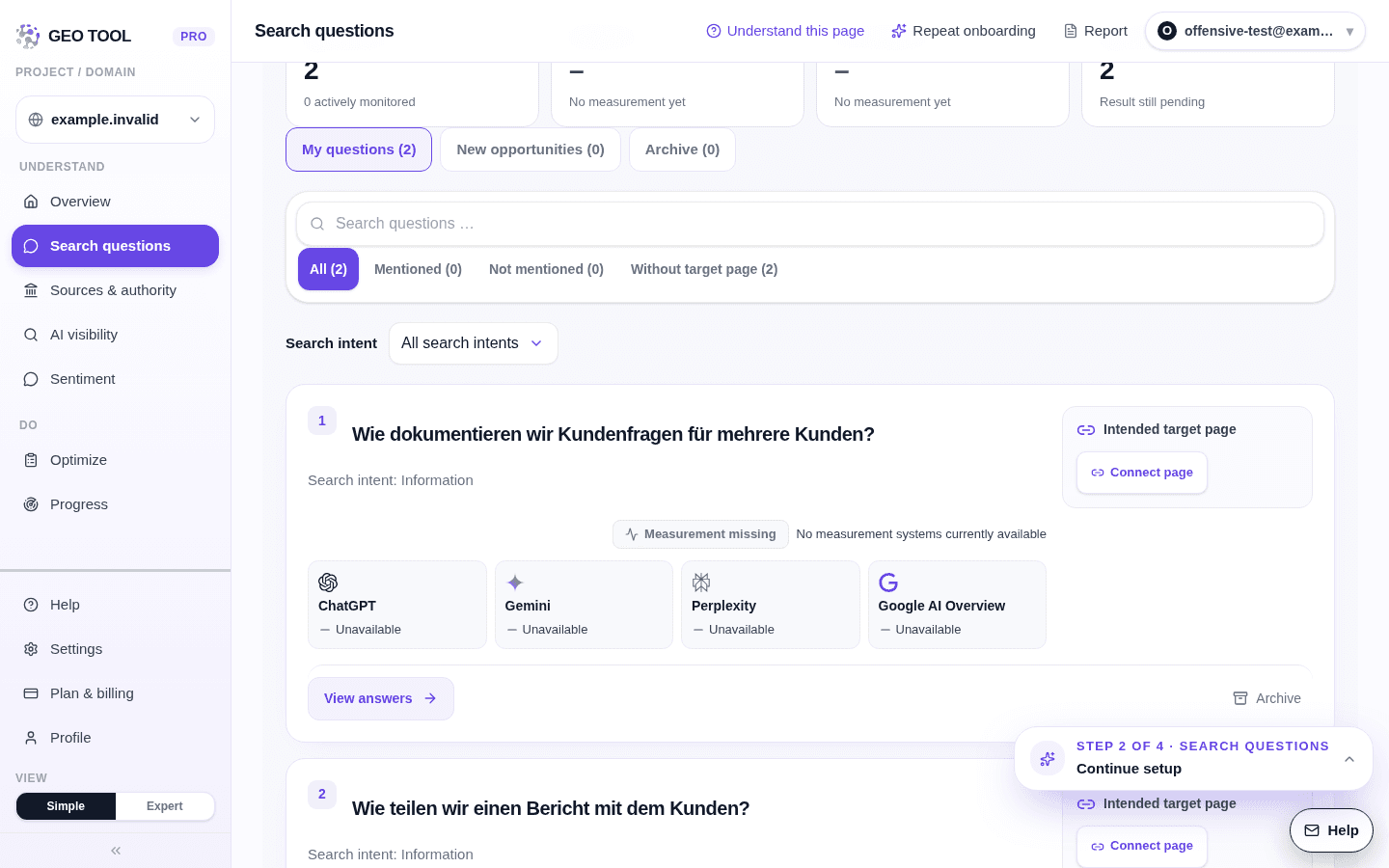 Product view: manual customer questions without answer measurements
