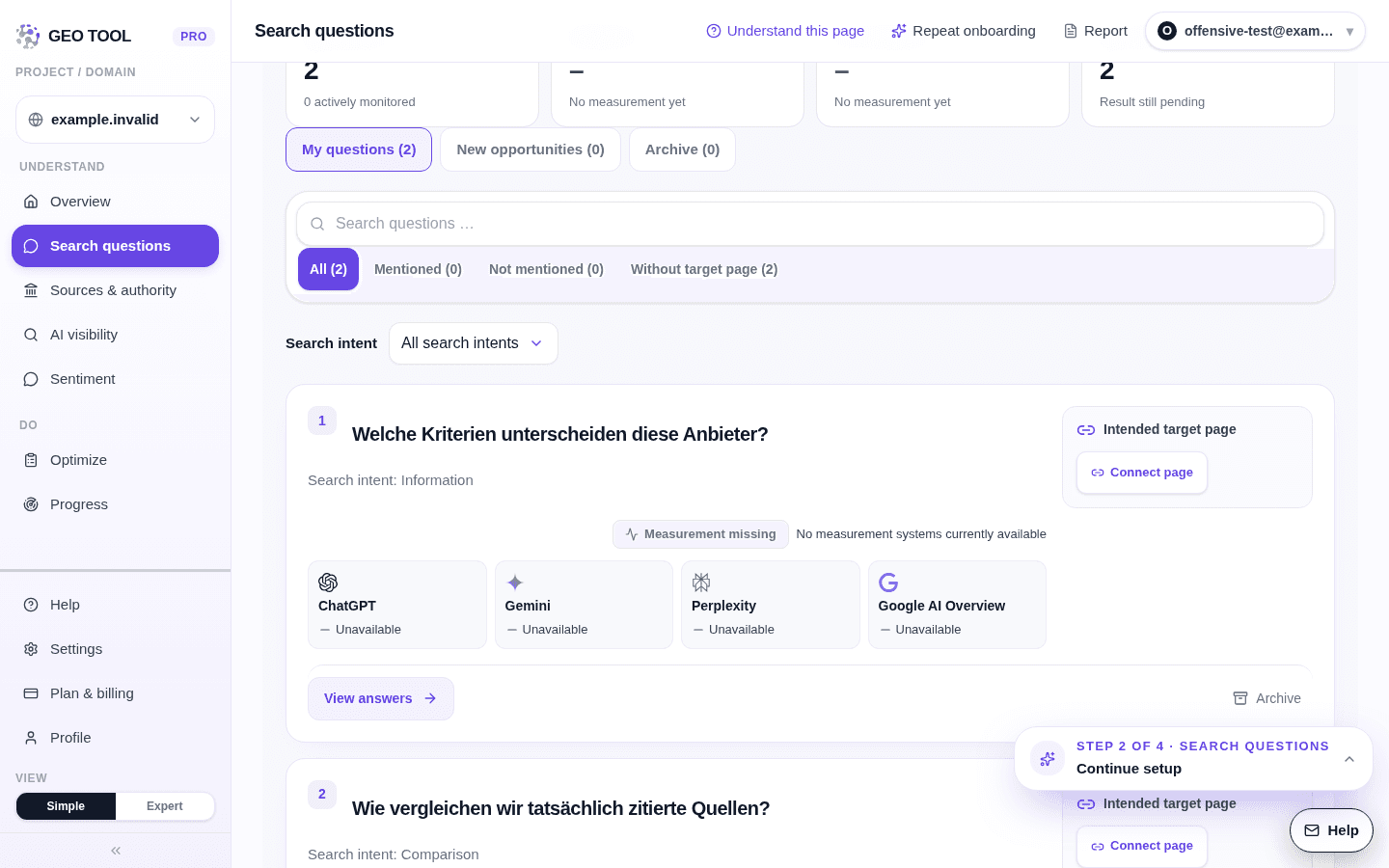 Product view: manual customer questions without answer measurements