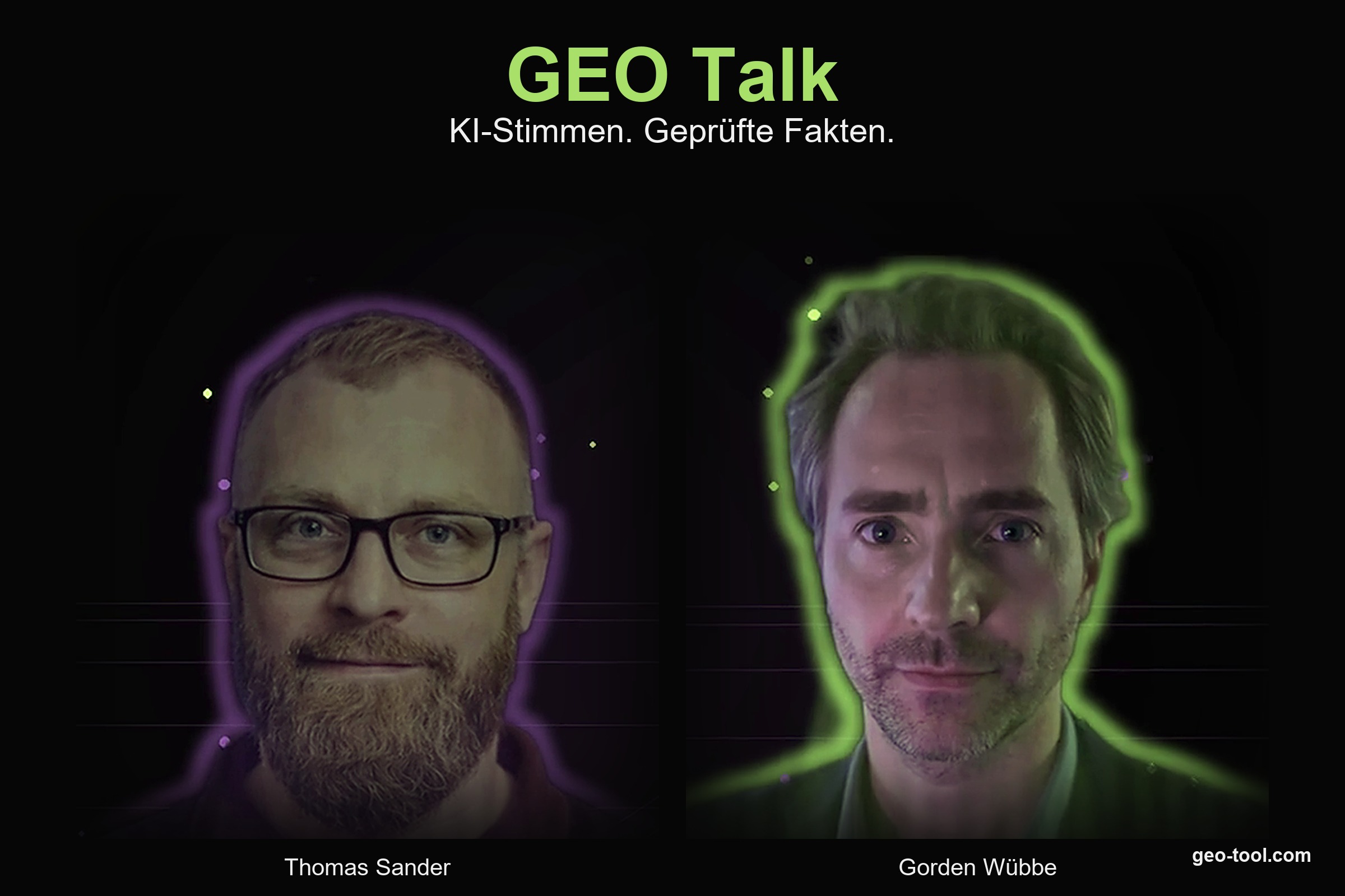 Thomas Sander und Gorden Wübbe im digitalen Studio von GEO Talk (KI-generierte Darstellung)